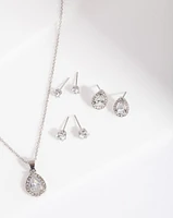 Diamond Simulant Pear Drop Earrings Necklace Set