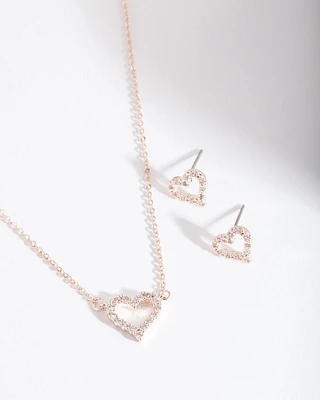 Rose Gold Cubic Zirconia Heart Jewellery Set