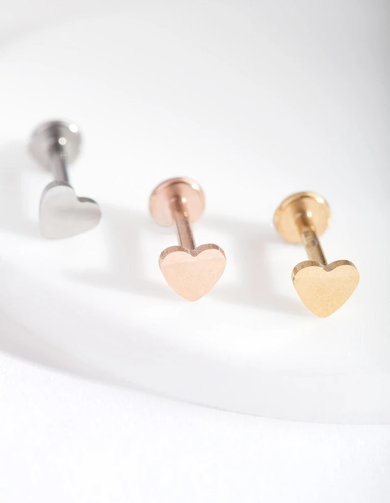 Mixed Metal Heart Flat Back Earring Pack