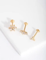 Gold Surgical Steel Flower Flat Back Earring Pack