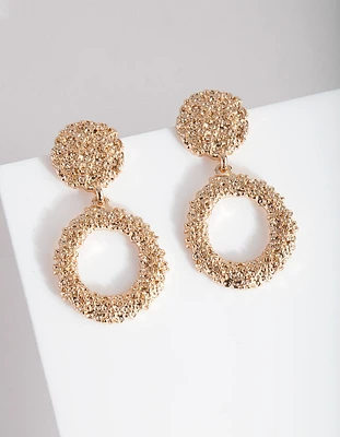 Mini Gold Textured Round Drop Earrings