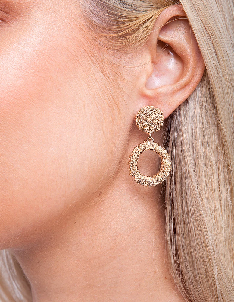 Mini Gold Textured Round Drop Earrings