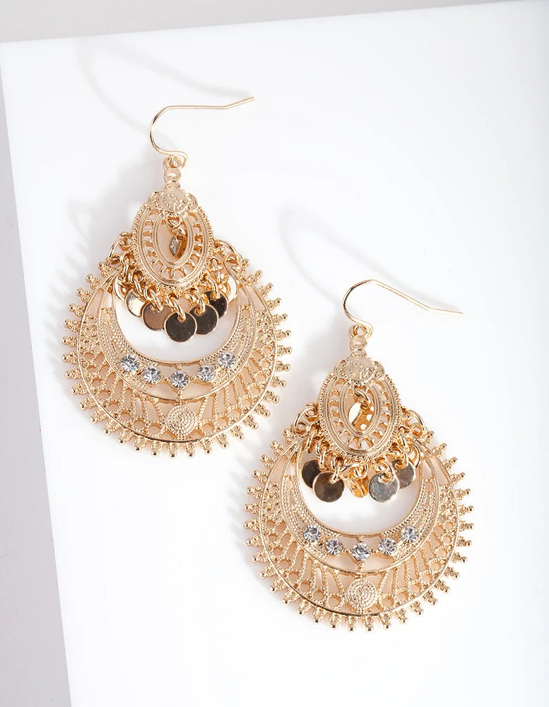 Mini Gold Diamante Disc Bohemian Earrings