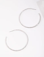 Silver Oversized Diamante Hoop Earrings