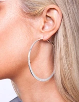 Large Silver Glitter Edge Hoop Earrings