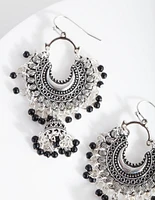 Mini Antique Silver Bead Tassel Drop Earrings