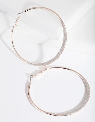 Large Rose Gold Glitter Edge Hoop Earrings