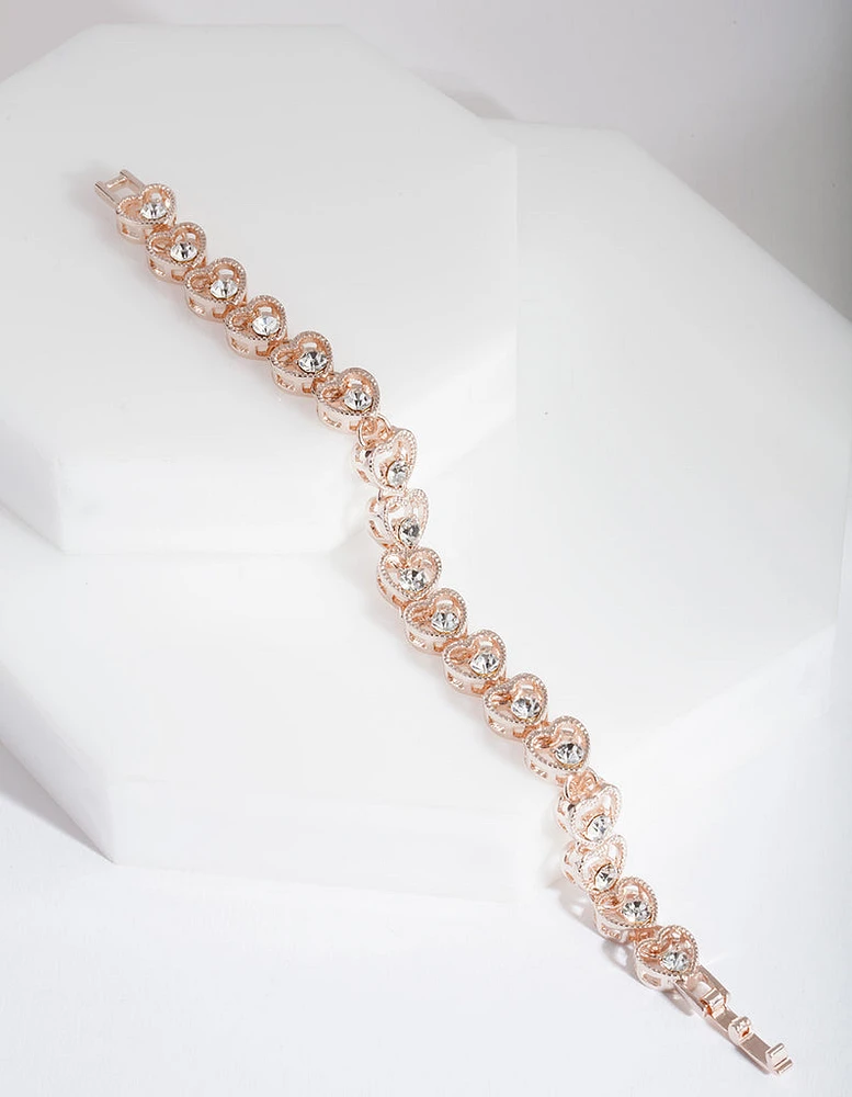 Rose Gold Heart Link Diamante Bracelet