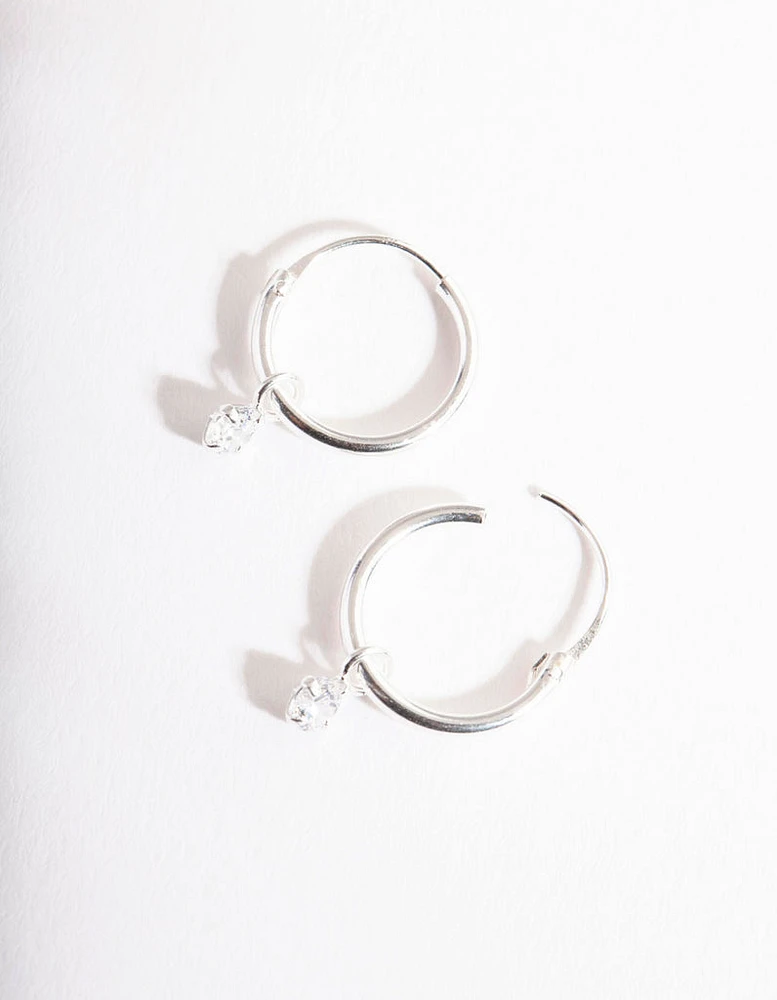 Sterling Silver Diamante Dangle Hoop Earrings