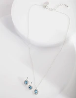 Blue Diamond Simulant Teardrop Earrings & Necklace Set