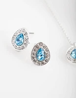 Blue Diamond Simulant Teardrop Earrings & Necklace Set