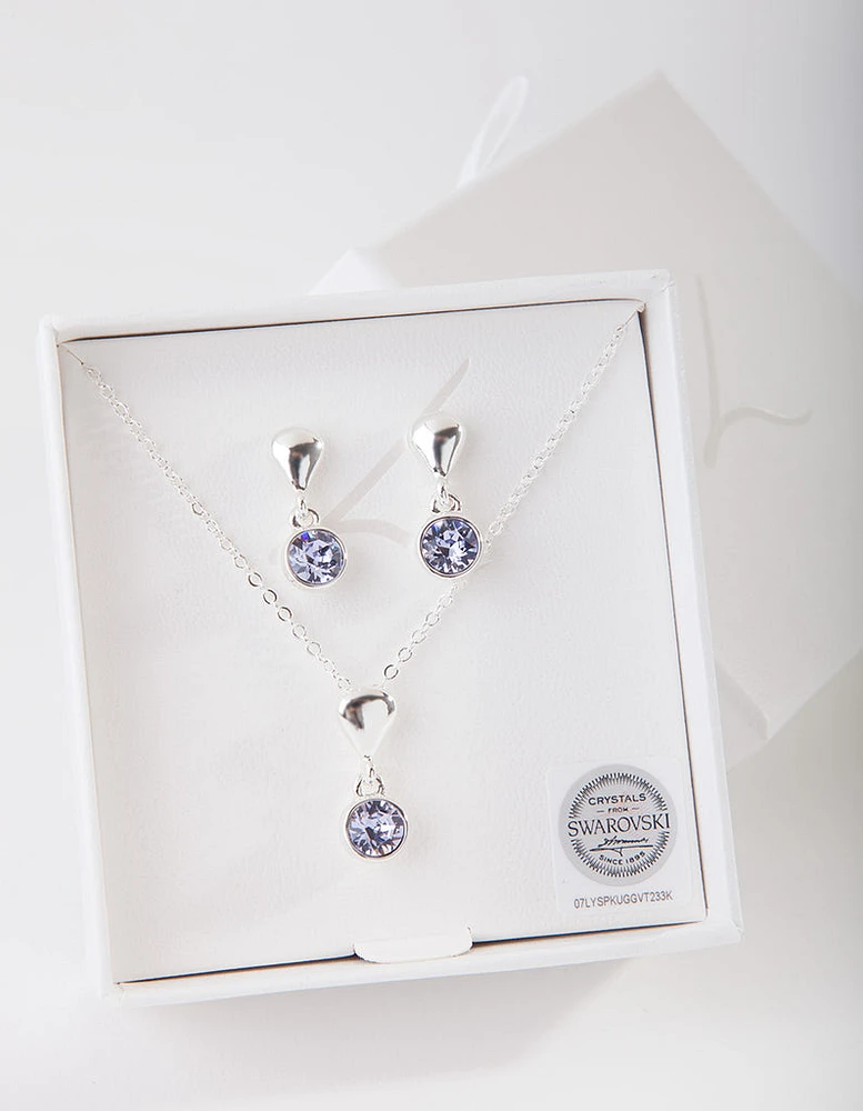 Purple Diamond Simulant Necklace & Earrings Set