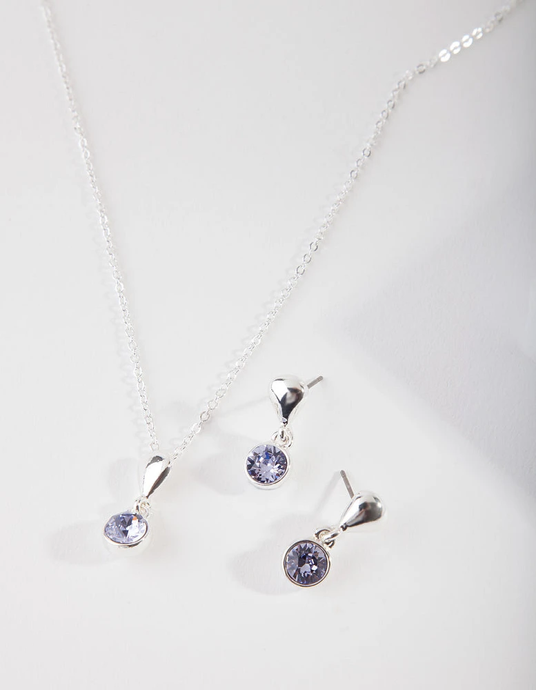 Purple Diamond Simulant Necklace & Earrings Set