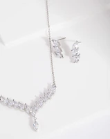 Diamond Simulant Slanted Earrings Necklace Set