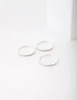 Silver Diamond Simulant Thin Ring Set