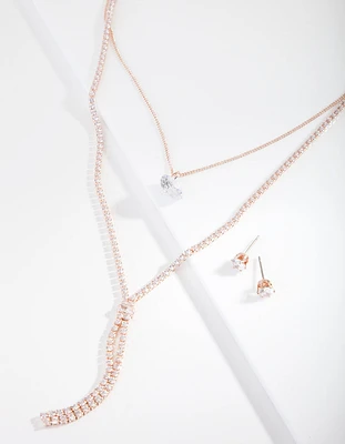 Rose Gold Cubic Zirconia Layer Jewellery Set