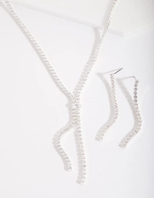 Silver Cubic Zirconia Cupchain Y Necklace & Earrings