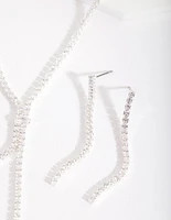 Silver Cubic Zirconia Cupchain Y Necklace & Earrings