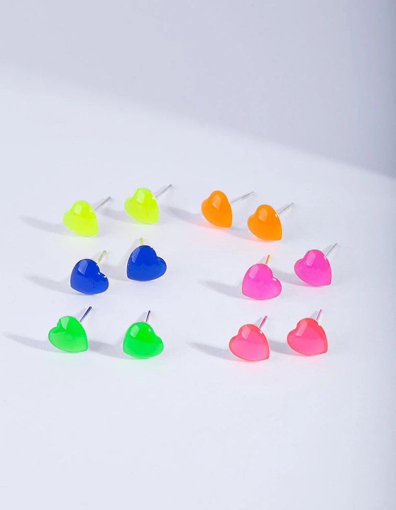 Kids Silver Rainbow Heart Stud Earring 6-Pack