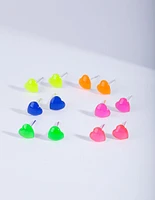 Kids Silver Rainbow Heart Stud Earring 6-Pack