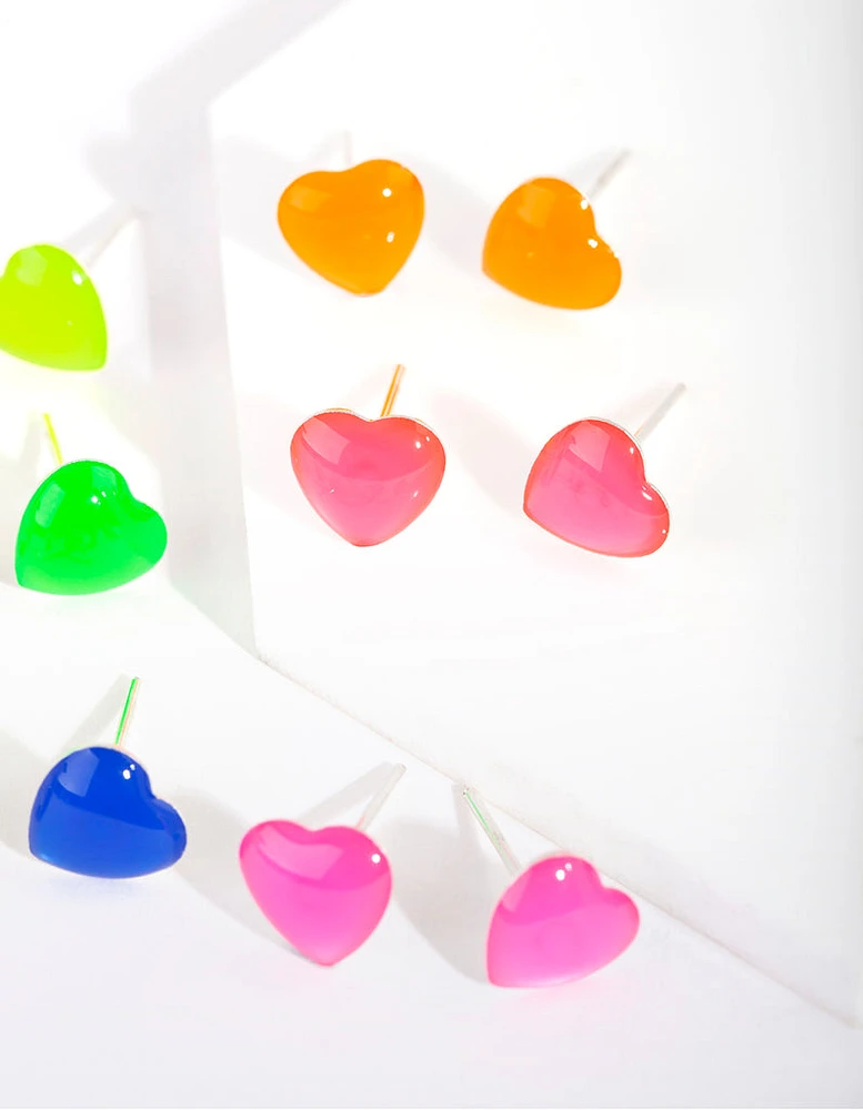 Kids Silver Rainbow Heart Stud Earring 6-Pack