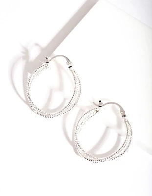 Silver Stipple Double Hoop Earrings