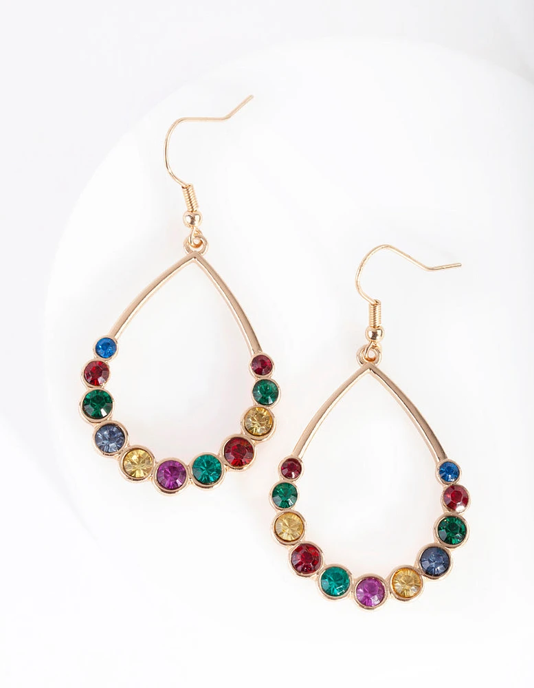 Gold Teardrop Multi Diamante Earrings