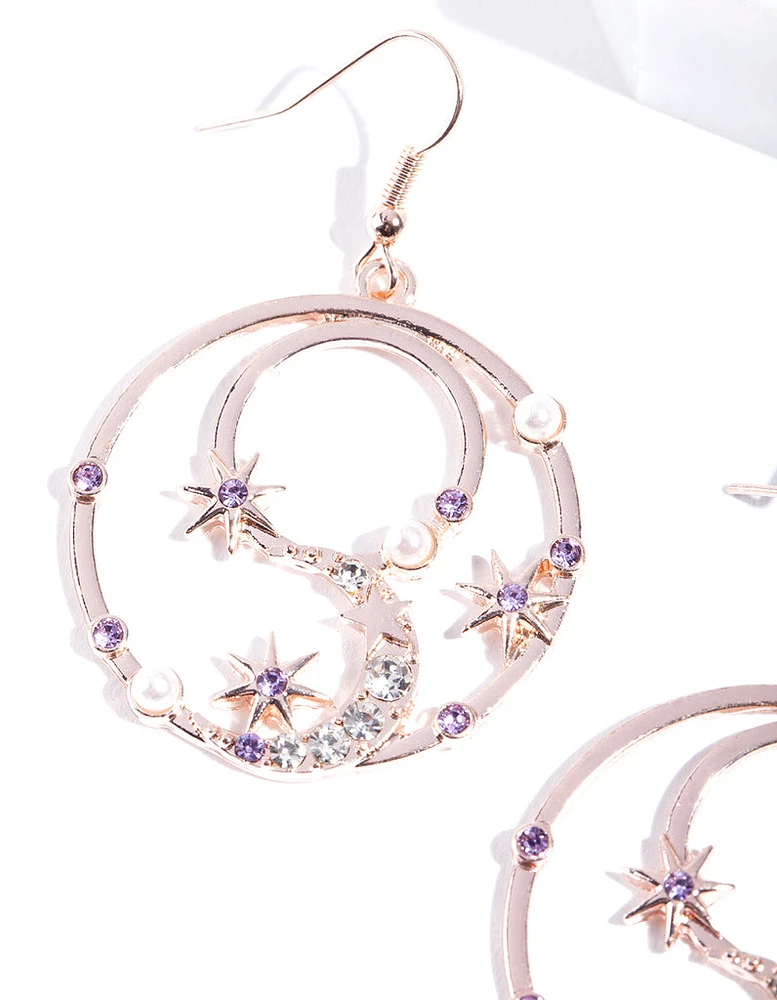 Rose Gold Celestial Diamante Circle Earrings