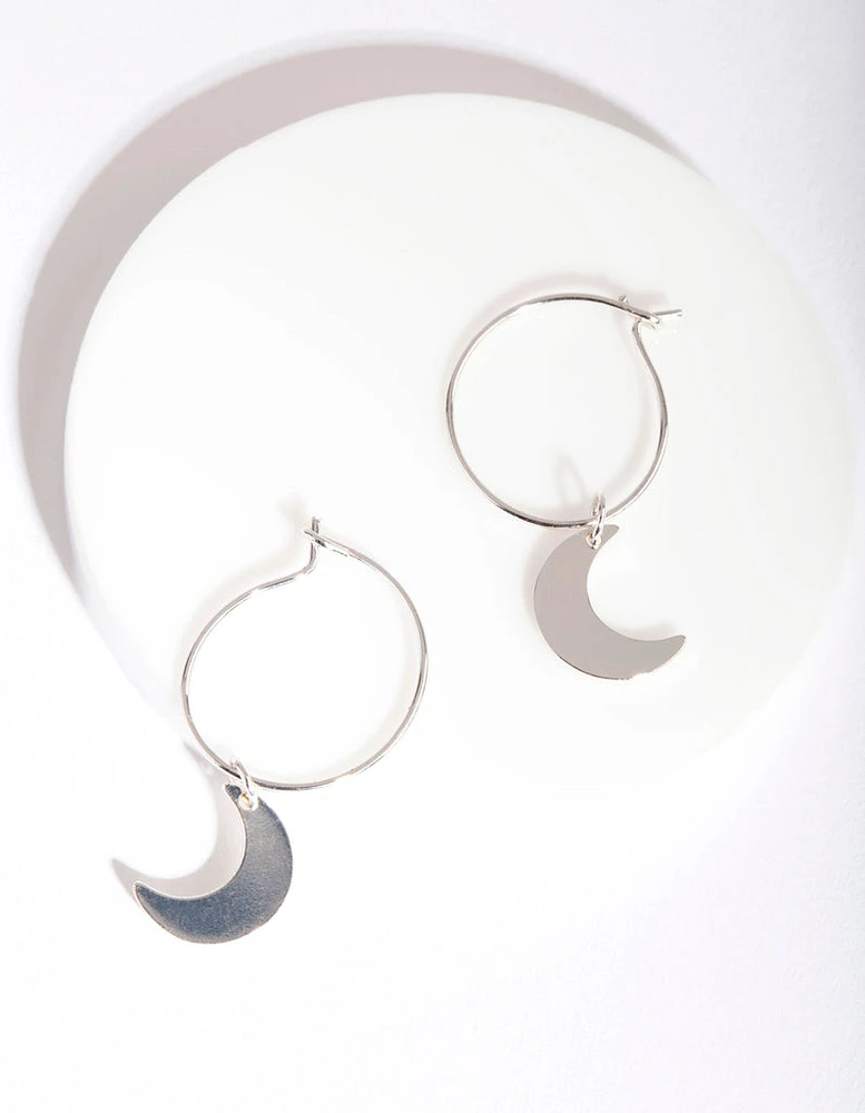 Silver 13mm Moon Hoop Earrings