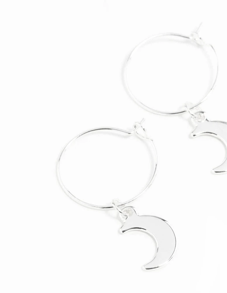 Silver 13mm Moon Hoop Earrings