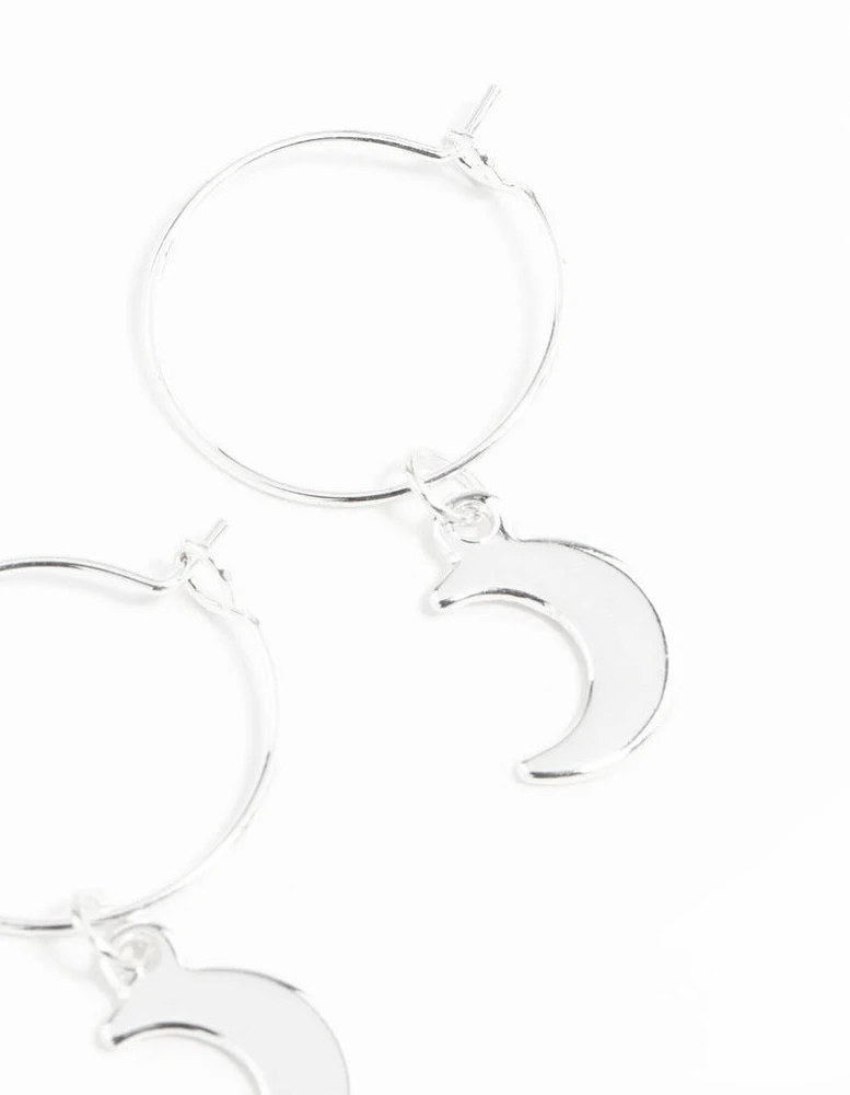 Silver 13mm Moon Hoop Earrings