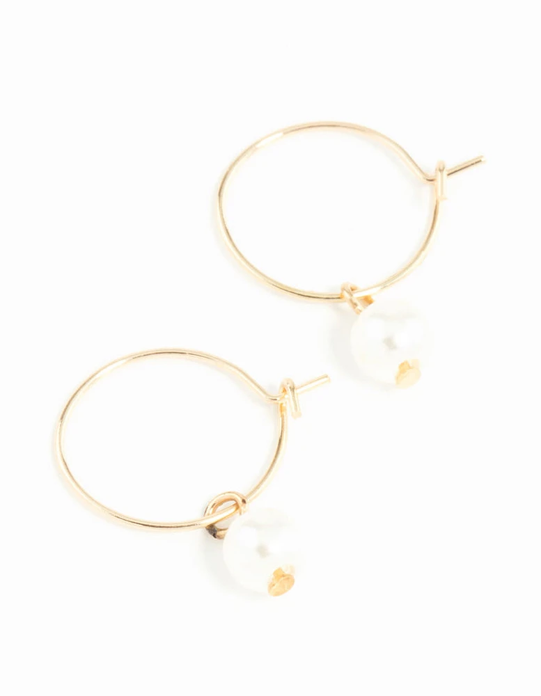 Gold 3mm Pearl Hoop Earrings