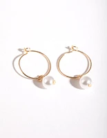 Gold 3mm Pearl Hoop Earrings