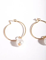 Gold 3mm Pearl Hoop Earrings