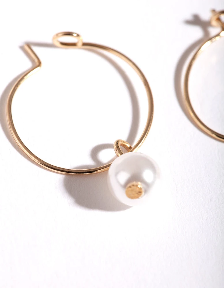 Gold 3mm Pearl Hoop Earrings