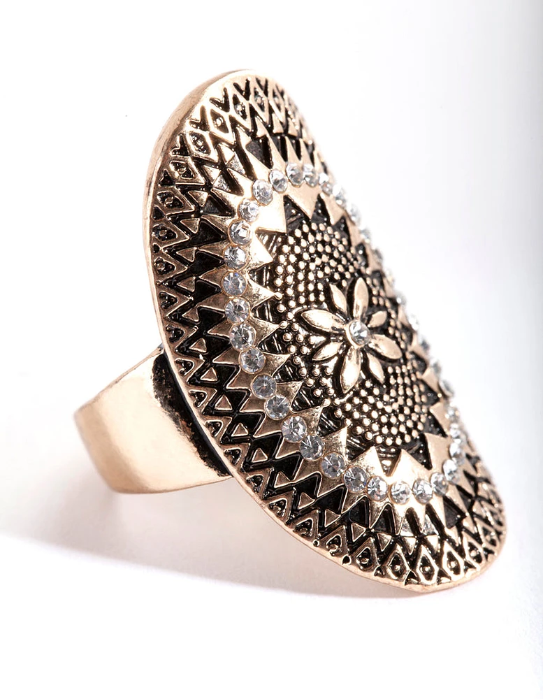 Antique Flower Etched Disc Ring