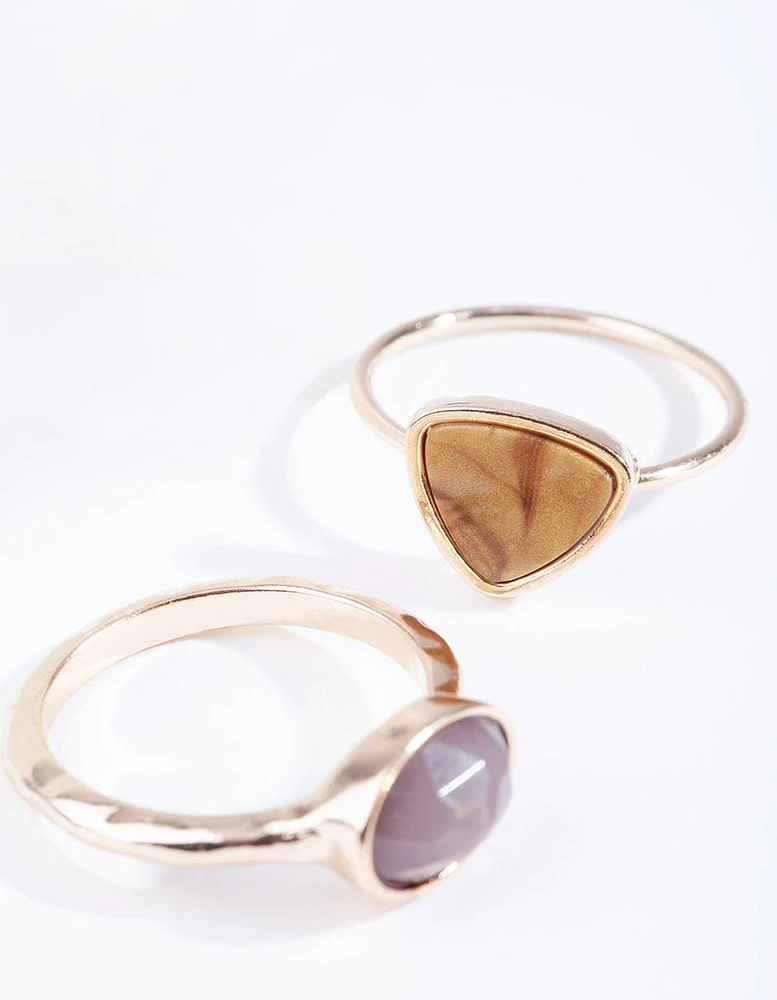 Gold Neutral Stone 3 Stack Ring Pack