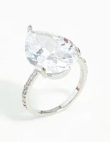 Silver Cubic Zirconia Large Pear Stone Ring