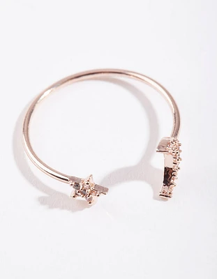 Rose Gold Cubic Zirconia Moon & Star Ring