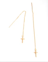 Gold Plated Sterling Silver Cross Thread Through Earrings