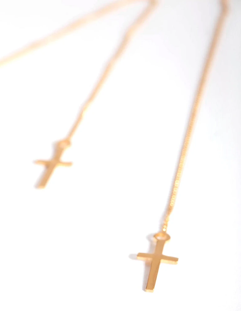 Gold Plated Sterling Silver Cross Thread Through Earrings