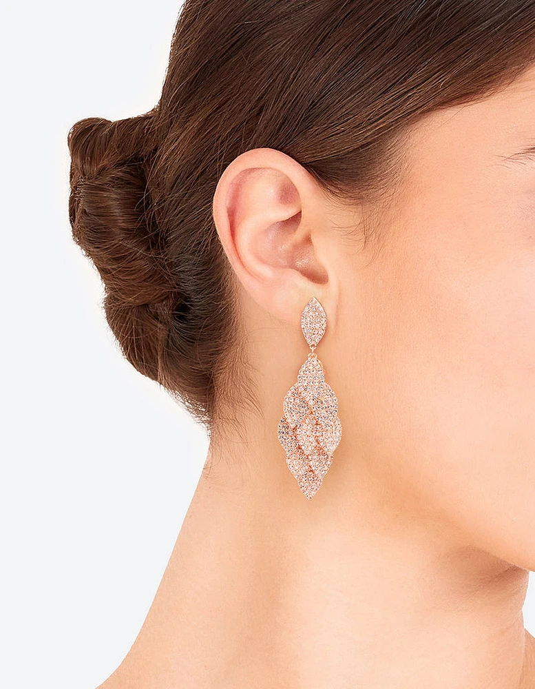 Rose Gold Diamante Multi Leaf Earrings