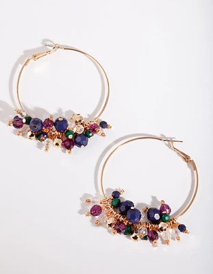 Large Midnight Coloured Beaded Hoop Earrings