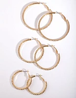 Mixed Size Gold Diamante Hoop Pack