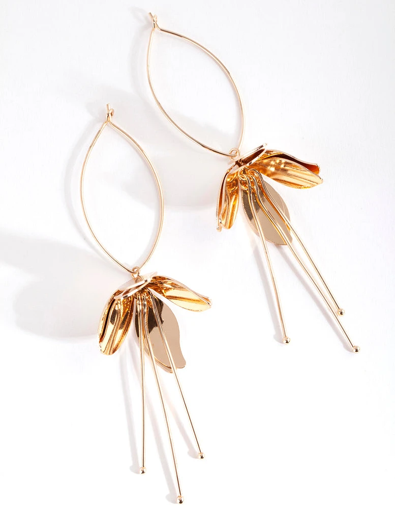 Gold Metal Flower Drop Earrings