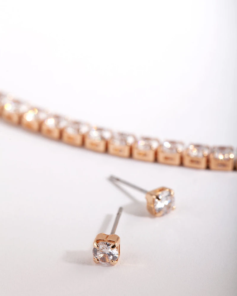 Gold Cubic Zirconia Diamante Necklace Earrings Set