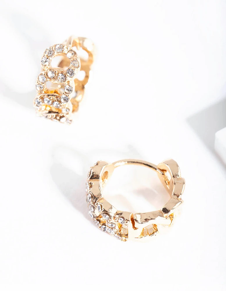 Gold Pave Looped Mini Hoop Earrings