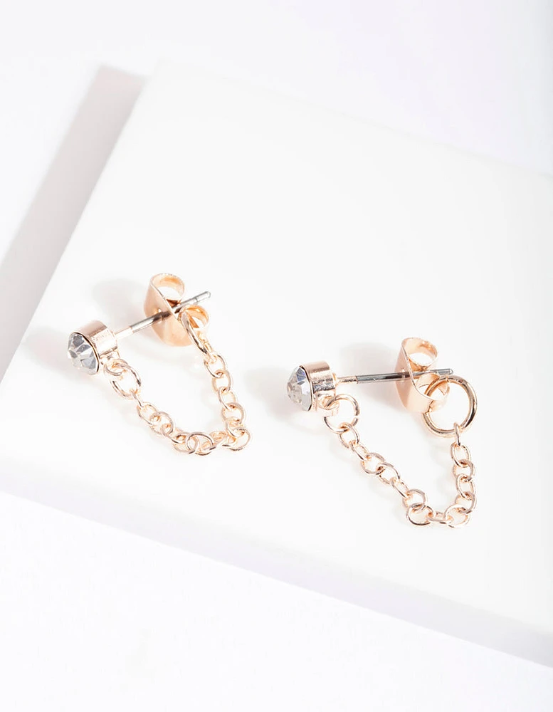 Rose Gold Crystal Chain Stud Earrings