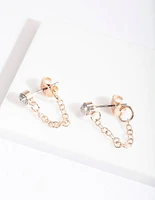 Rose Gold Crystal Chain Stud Earrings