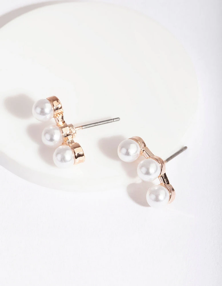 Rose Gold Pearl Crawler Stud Earrings